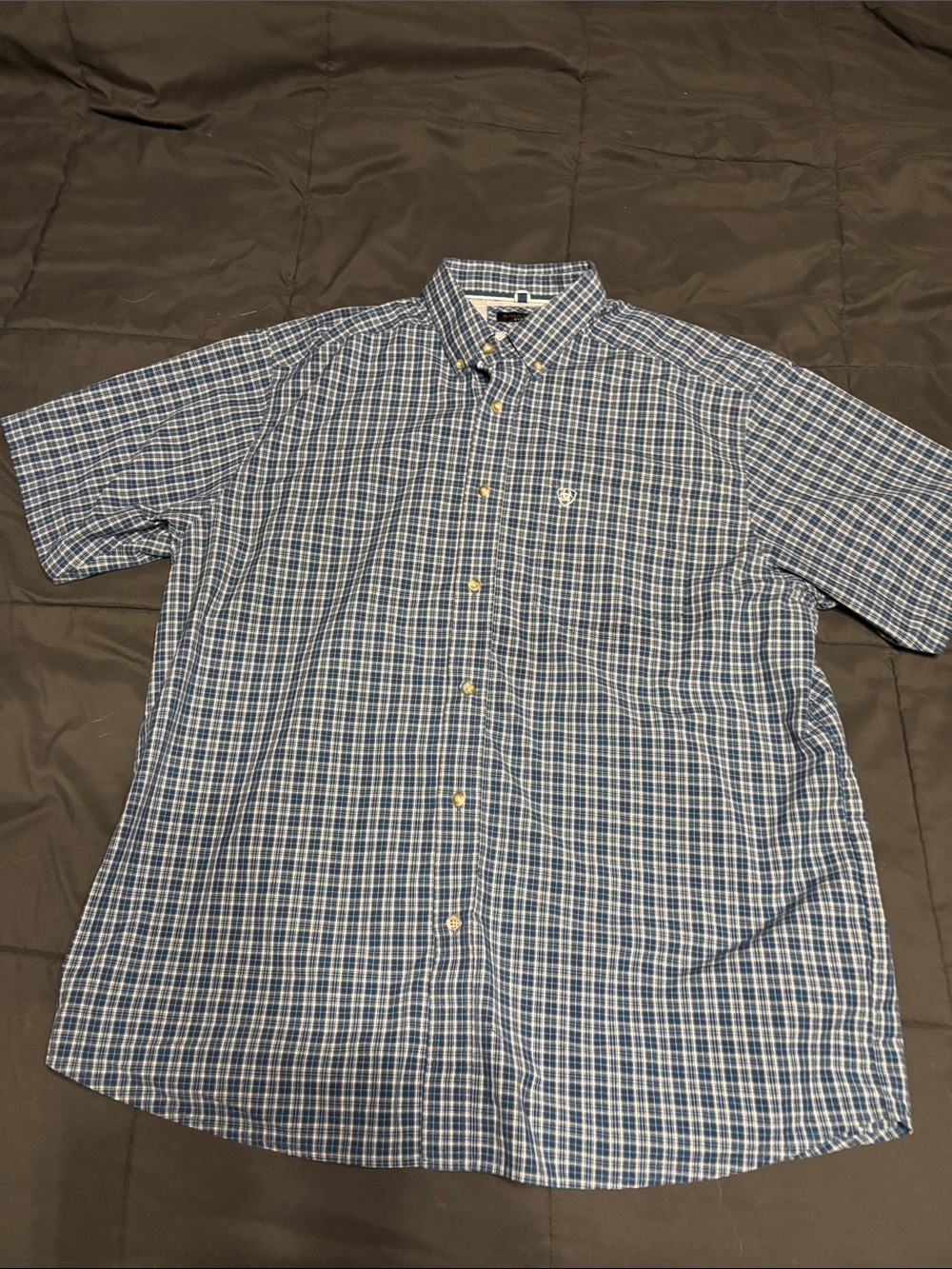 Ariat pro Series Blue & White Plaid Short Sleeve Button-Down Shirt